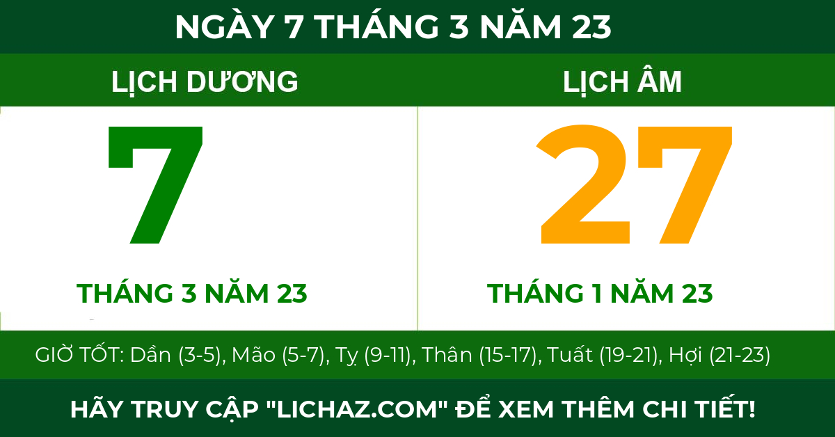 lịch âm ngày 7 tháng 3 năm 23