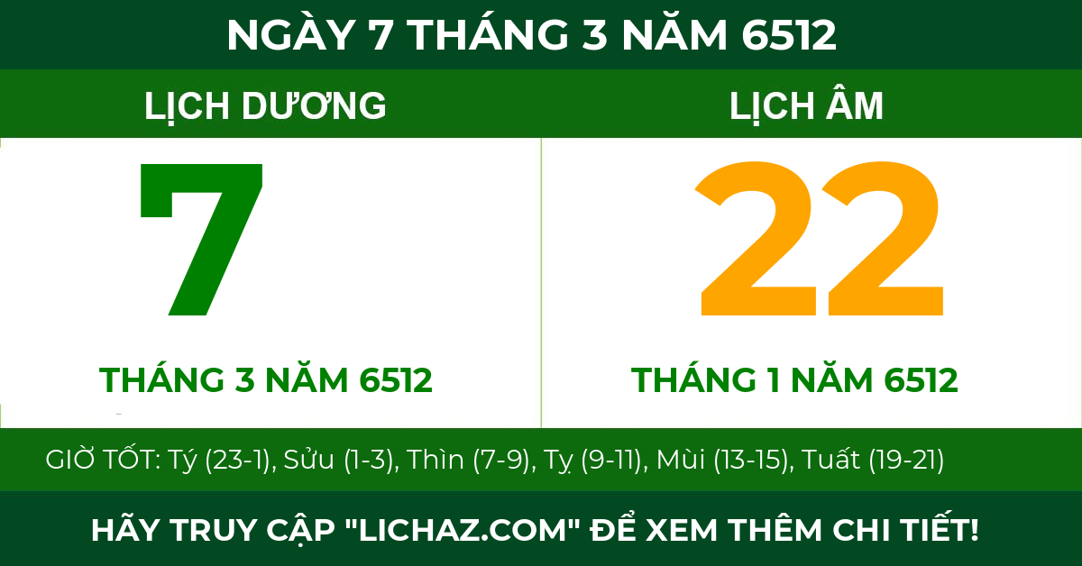 lịch âm ngày 7 tháng 3 năm 6512
