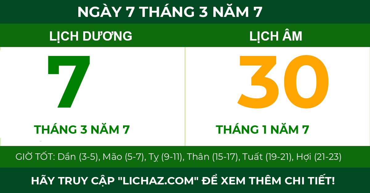 lịch âm ngày 7 tháng 3 năm 7
