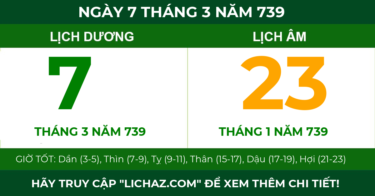 lịch âm ngày 7 tháng 3 năm 739