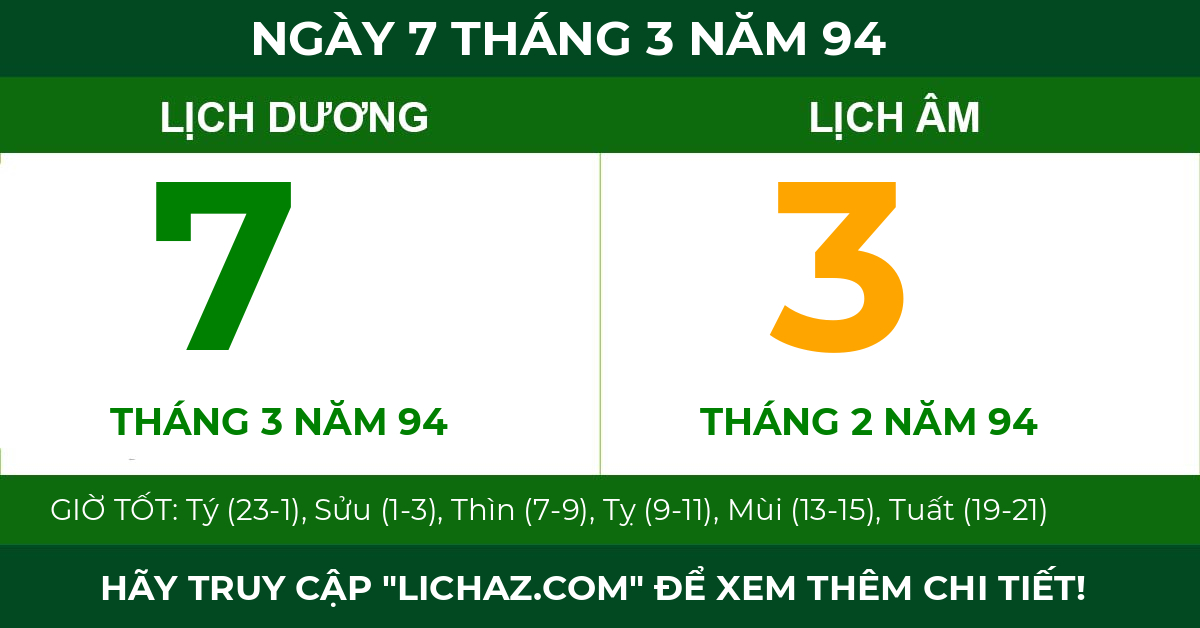lịch âm ngày 7 tháng 3 năm 94