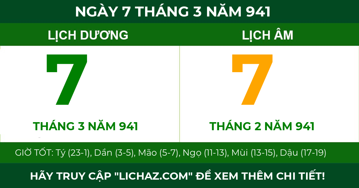 lịch âm ngày 7 tháng 3 năm 941