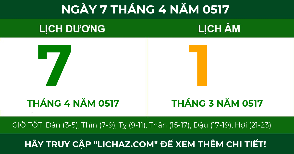 lịch âm ngày 7 tháng 4 năm 0517
