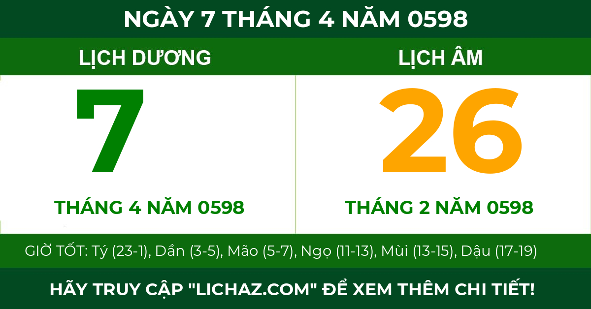 lịch âm ngày 7 tháng 4 năm 0598