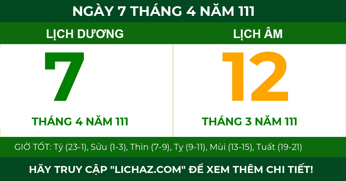 lịch âm ngày 7 tháng 4 năm 111