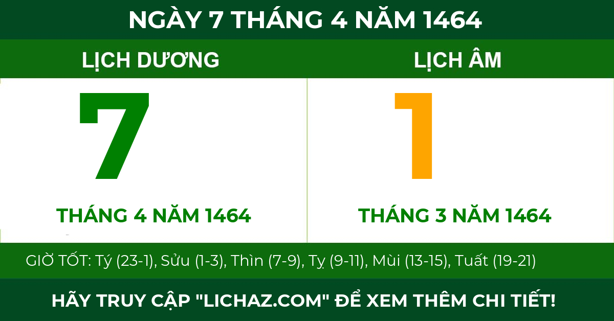 lịch âm ngày 7 tháng 4 năm 1464