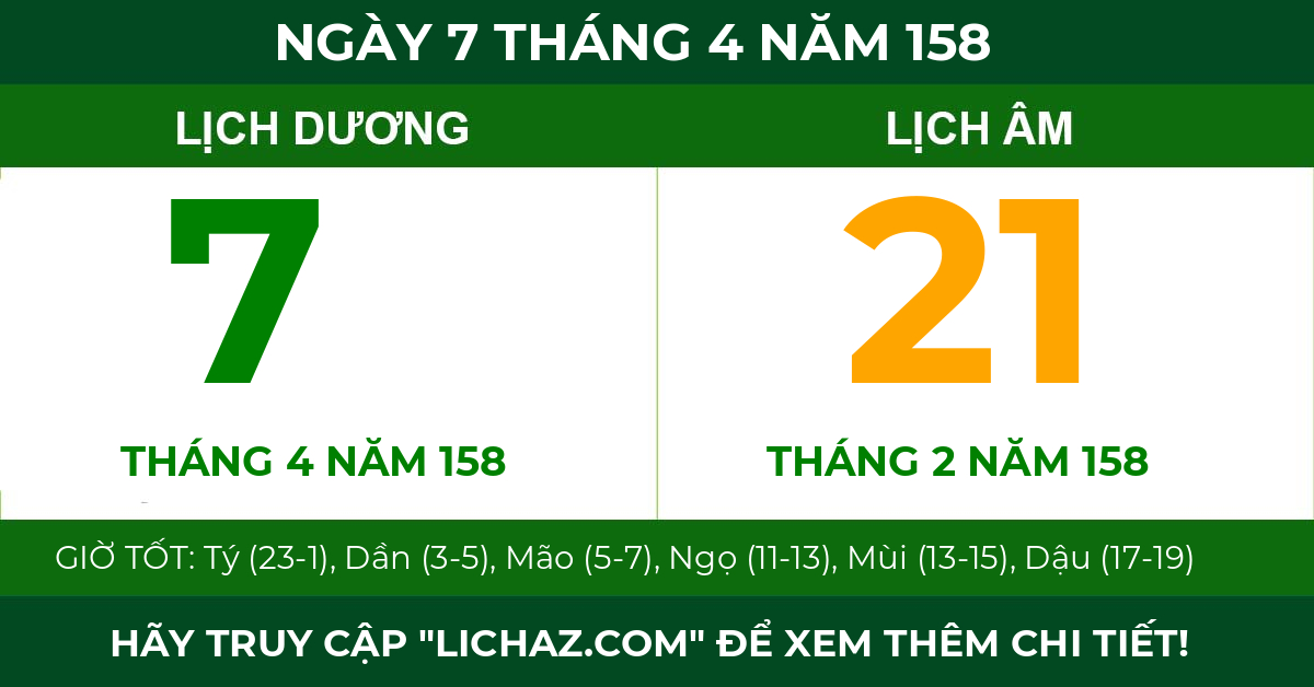 lịch âm ngày 7 tháng 4 năm 158