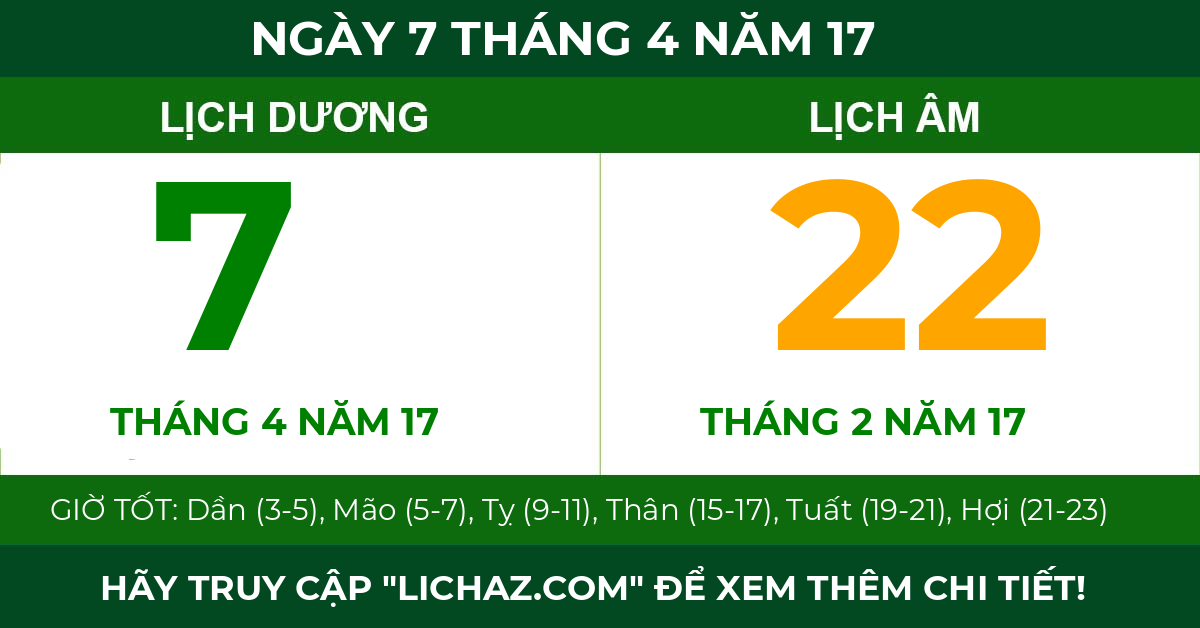 lịch âm ngày 7 tháng 4 năm 17