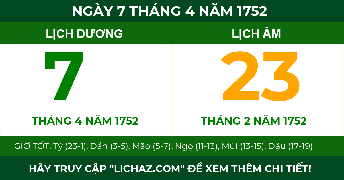 lịch âm ngày 7 tháng 4 năm 1752