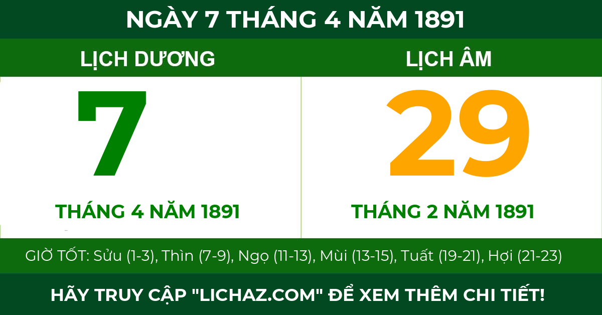 lịch âm ngày 7 tháng 4 năm 1891