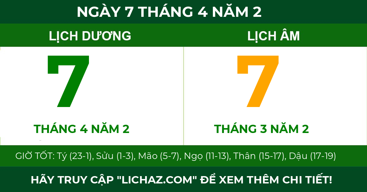 lịch âm ngày 7 tháng 4 năm 2