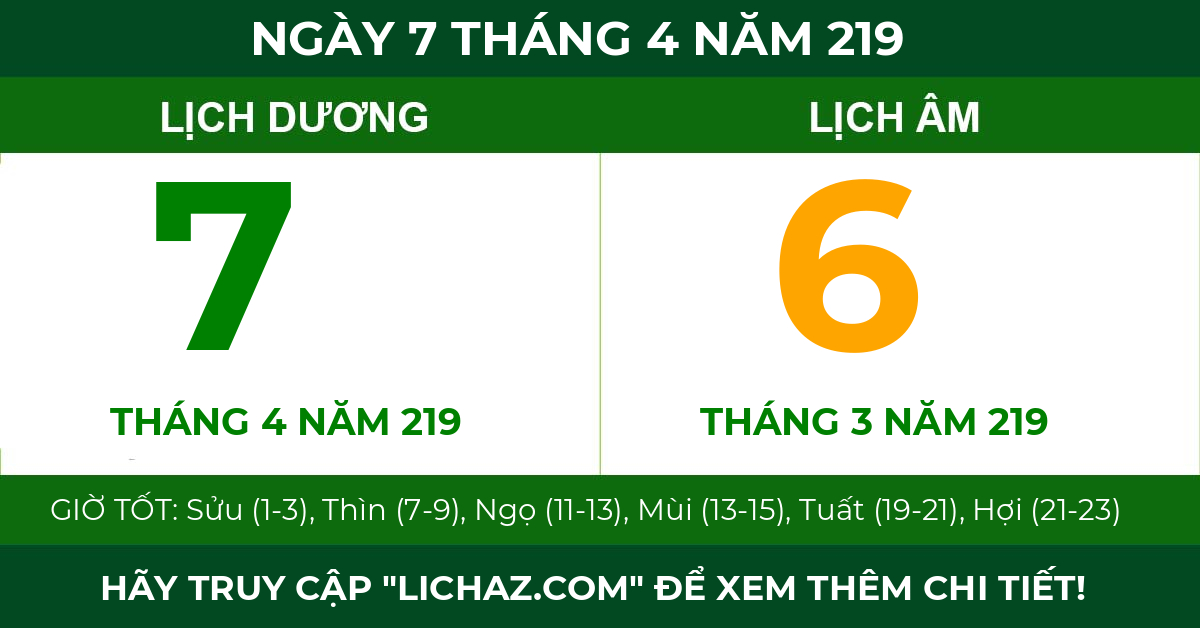 lịch âm ngày 7 tháng 4 năm 219