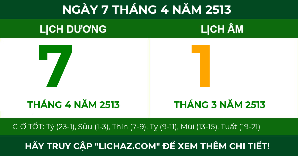 lịch âm ngày 7 tháng 4 năm 2513