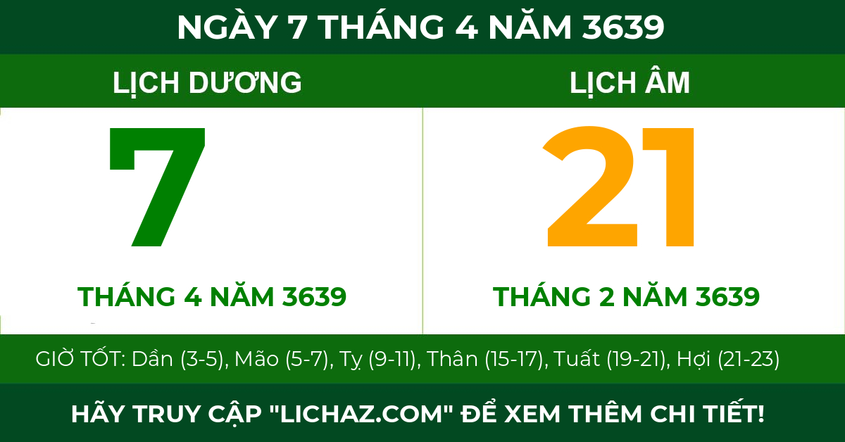 lịch âm ngày 7 tháng 4 năm 3639