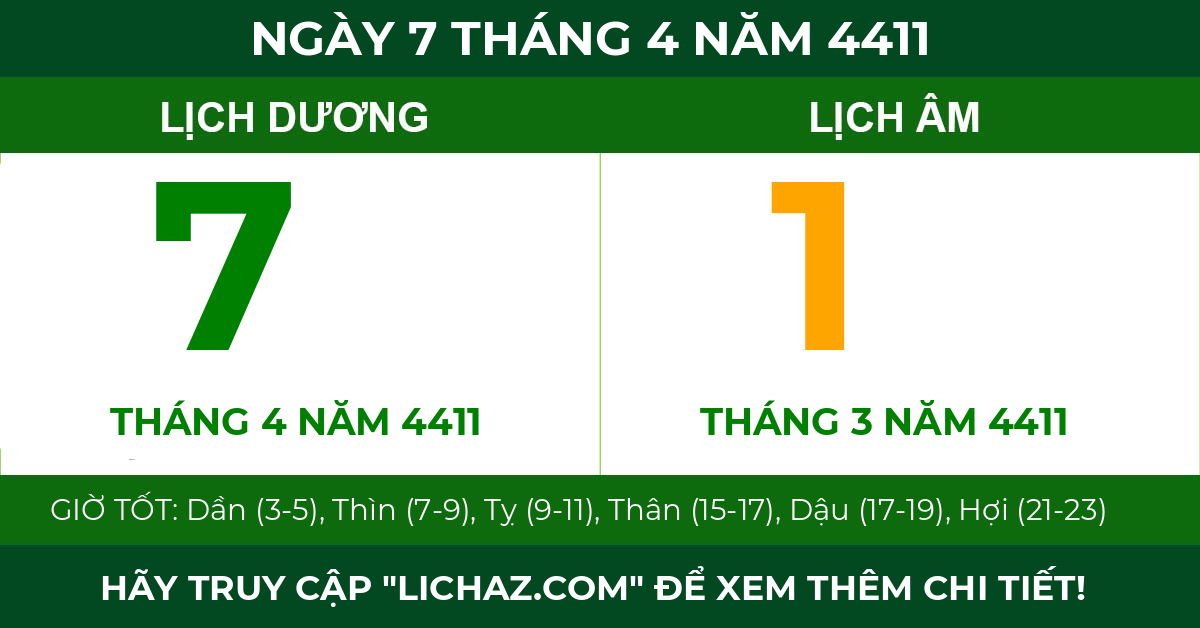 lịch âm ngày 7 tháng 4 năm 4411