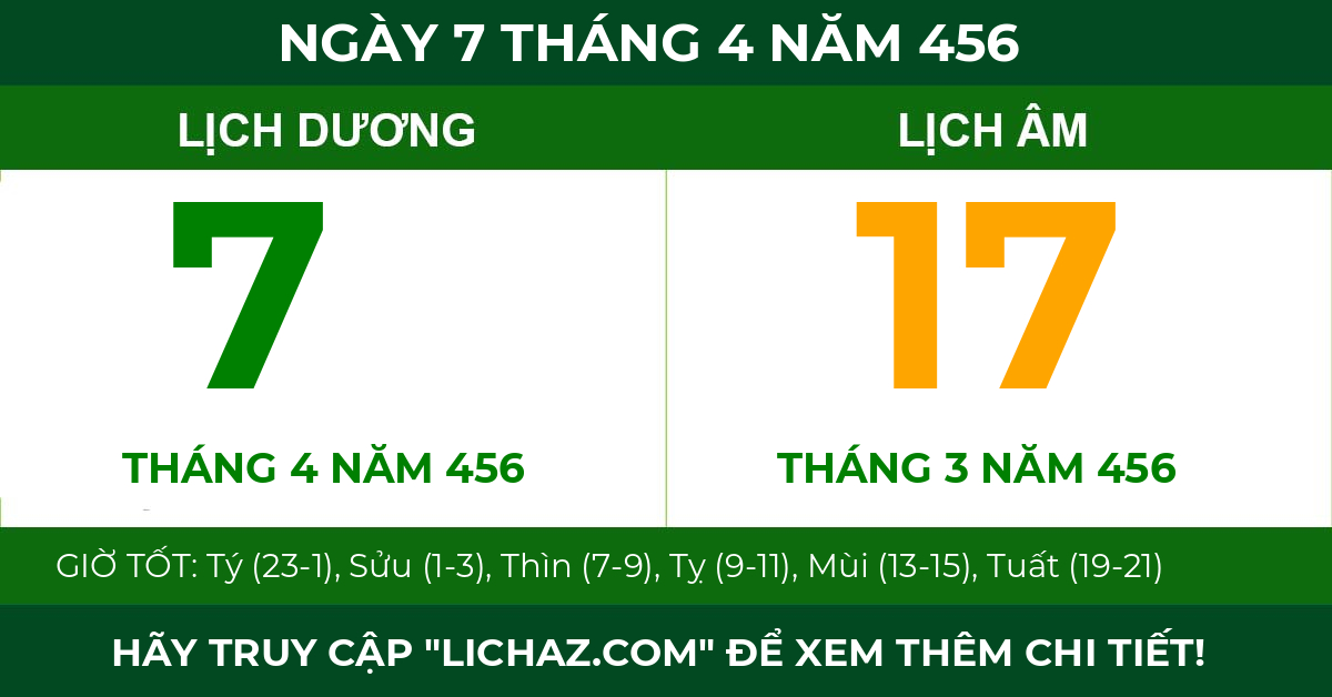 lịch âm ngày 7 tháng 4 năm 456