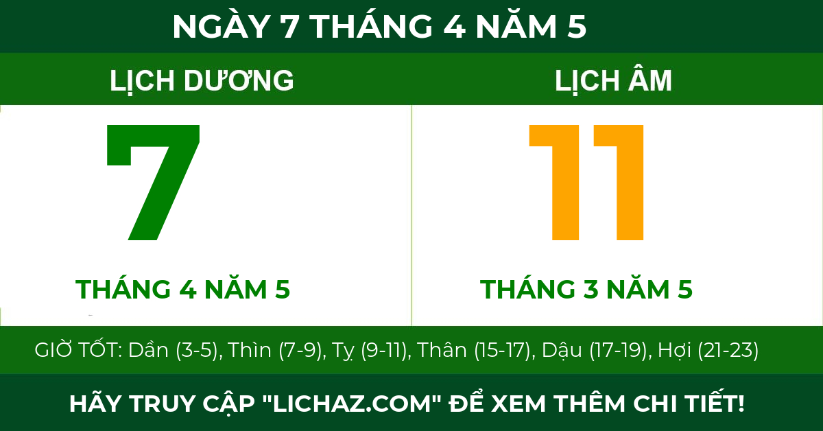 lịch âm ngày 7 tháng 4 năm 5