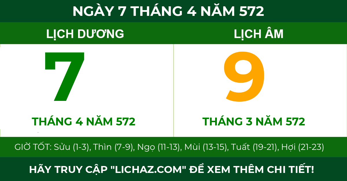 lịch âm ngày 7 tháng 4 năm 572