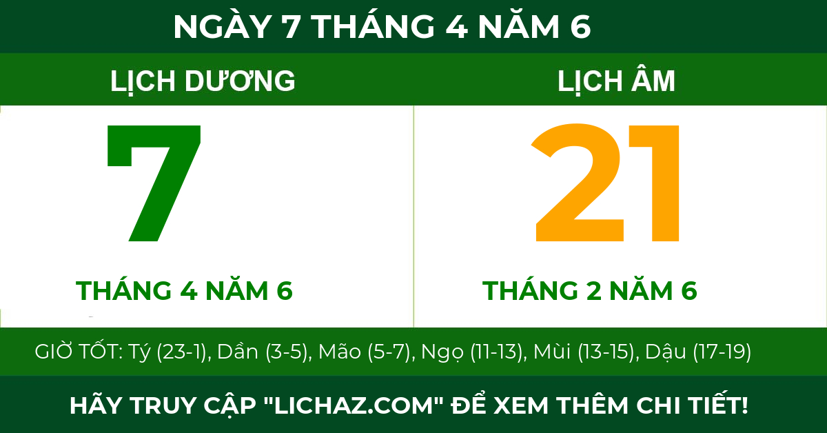 lịch âm ngày 7 tháng 4 năm 6