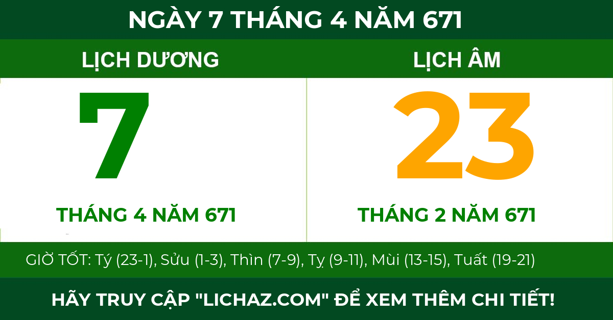 lịch âm ngày 7 tháng 4 năm 671