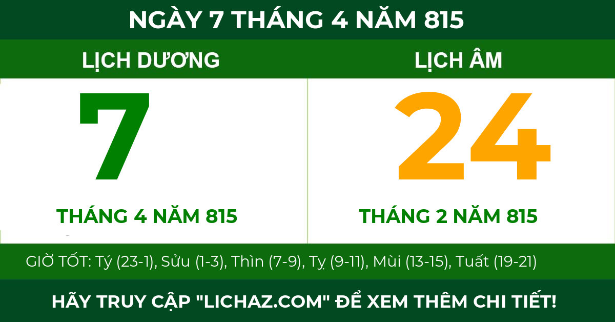 lịch âm ngày 7 tháng 4 năm 815