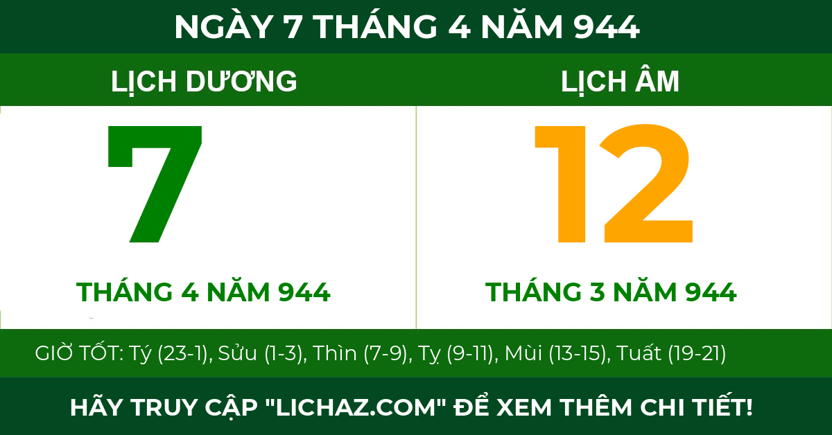 lịch âm ngày 7 tháng 4 năm 944