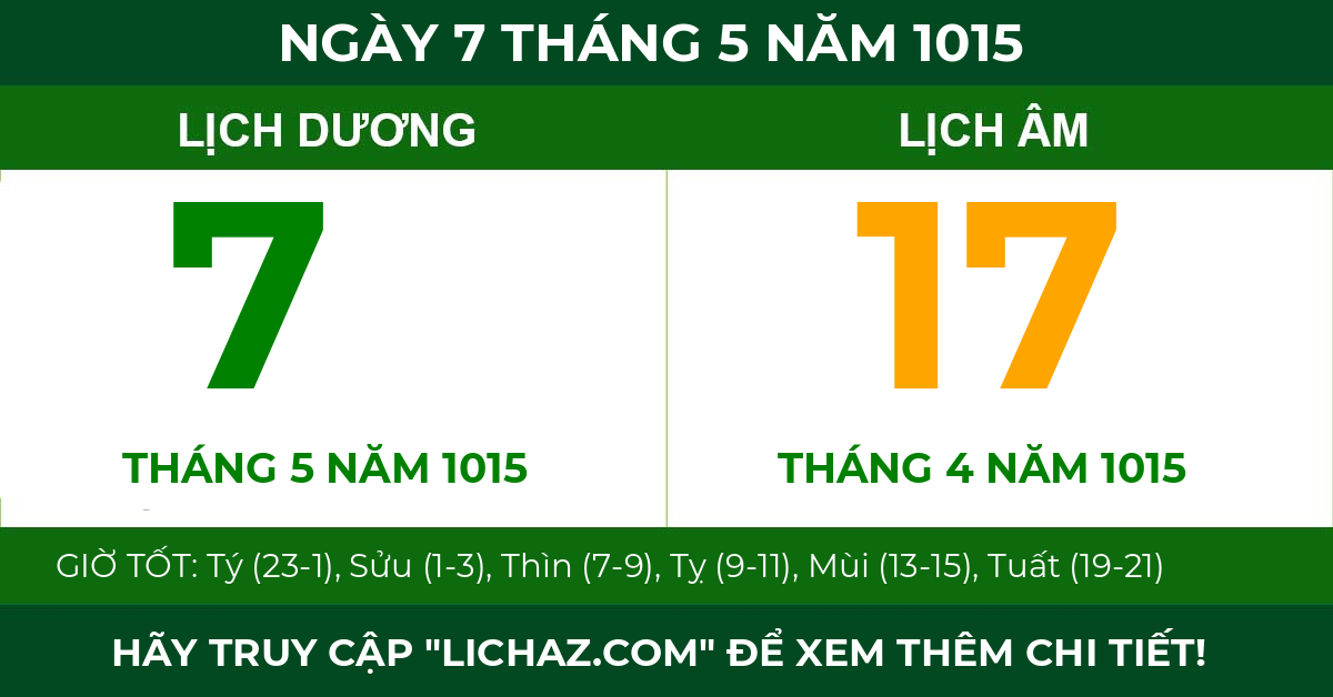 lịch âm ngày 7 tháng 5 năm 1015