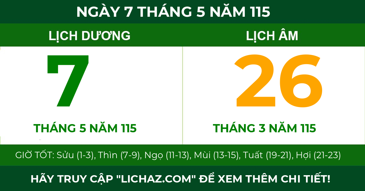 lịch âm ngày 7 tháng 5 năm 115