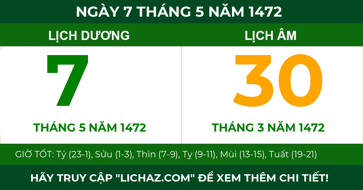 lịch âm ngày 7 tháng 5 năm 1472