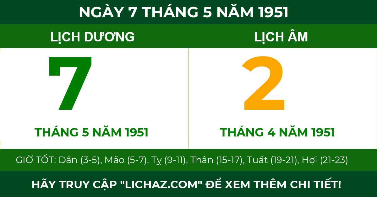 lịch âm ngày 7 tháng 5 năm 1951