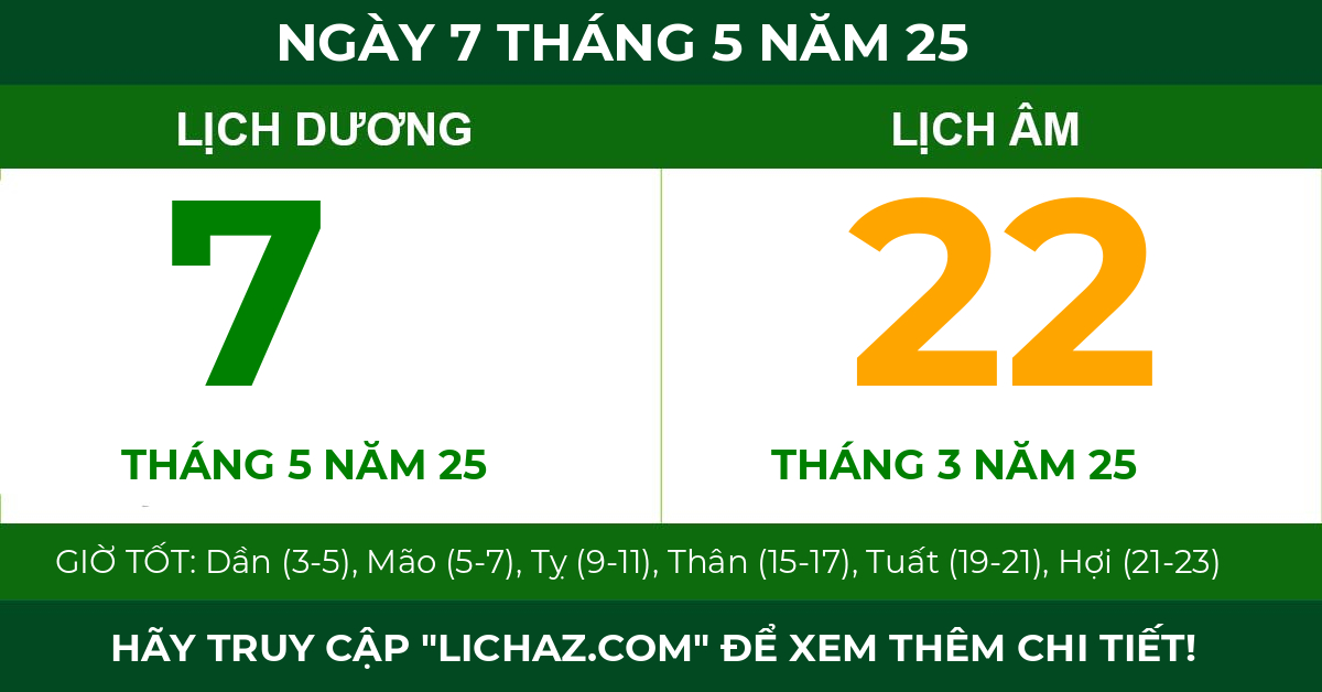 lịch âm ngày 7 tháng 5 năm 25
