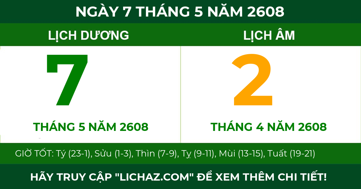 lịch âm ngày 7 tháng 5 năm 2608