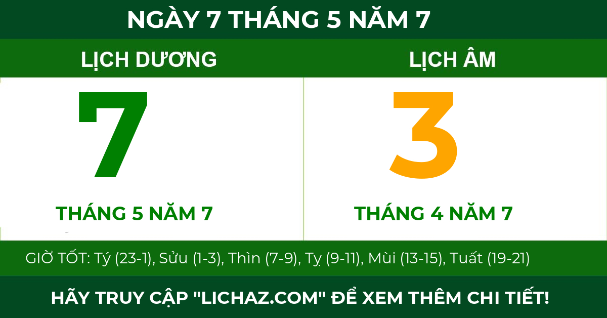 lịch âm ngày 7 tháng 5 năm 7