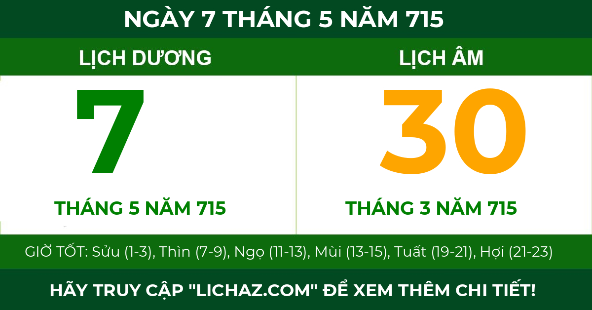 lịch âm ngày 7 tháng 5 năm 715
