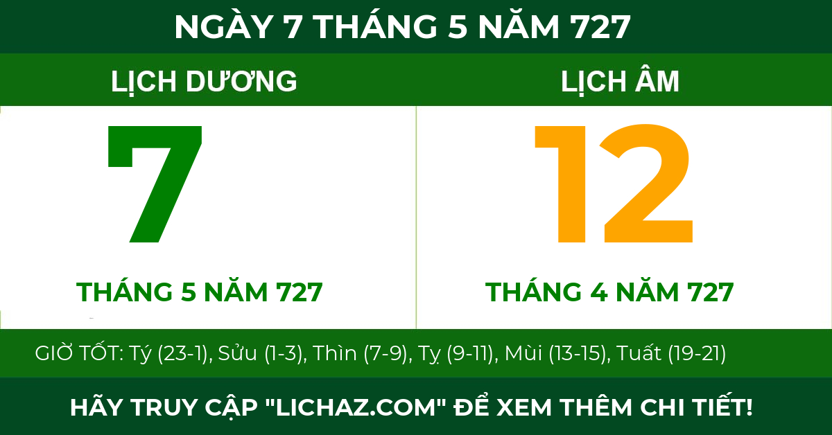 lịch âm ngày 7 tháng 5 năm 727