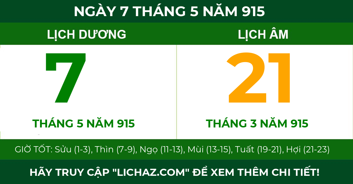 lịch âm ngày 7 tháng 5 năm 915