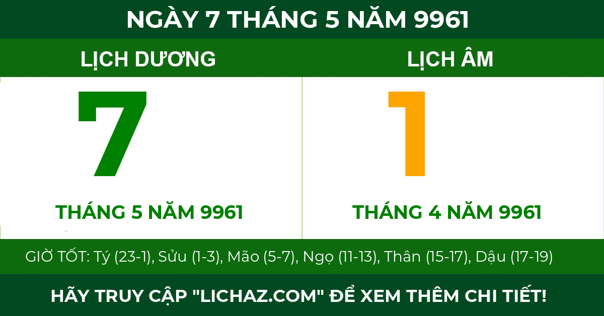 lịch âm ngày 7 tháng 5 năm 9961