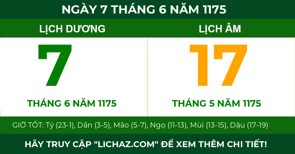 lịch âm ngày 7 tháng 6 năm 1175