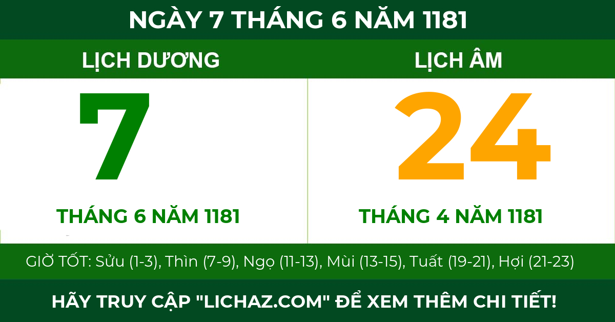 lịch âm ngày 7 tháng 6 năm 1181