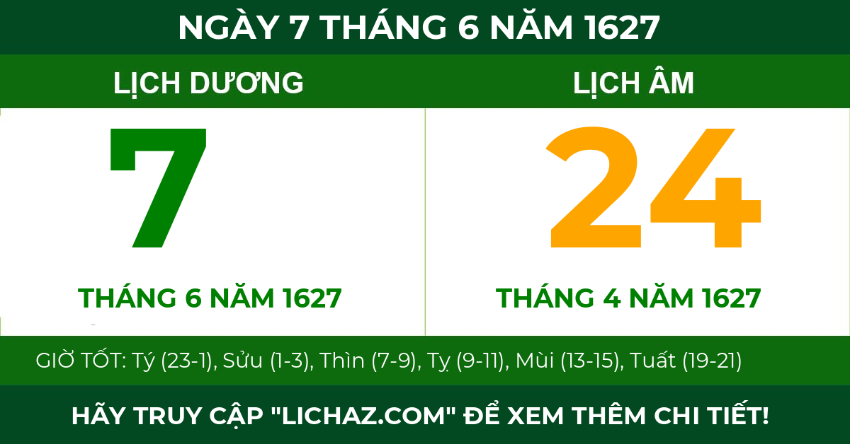 lịch âm ngày 7 tháng 6 năm 1627