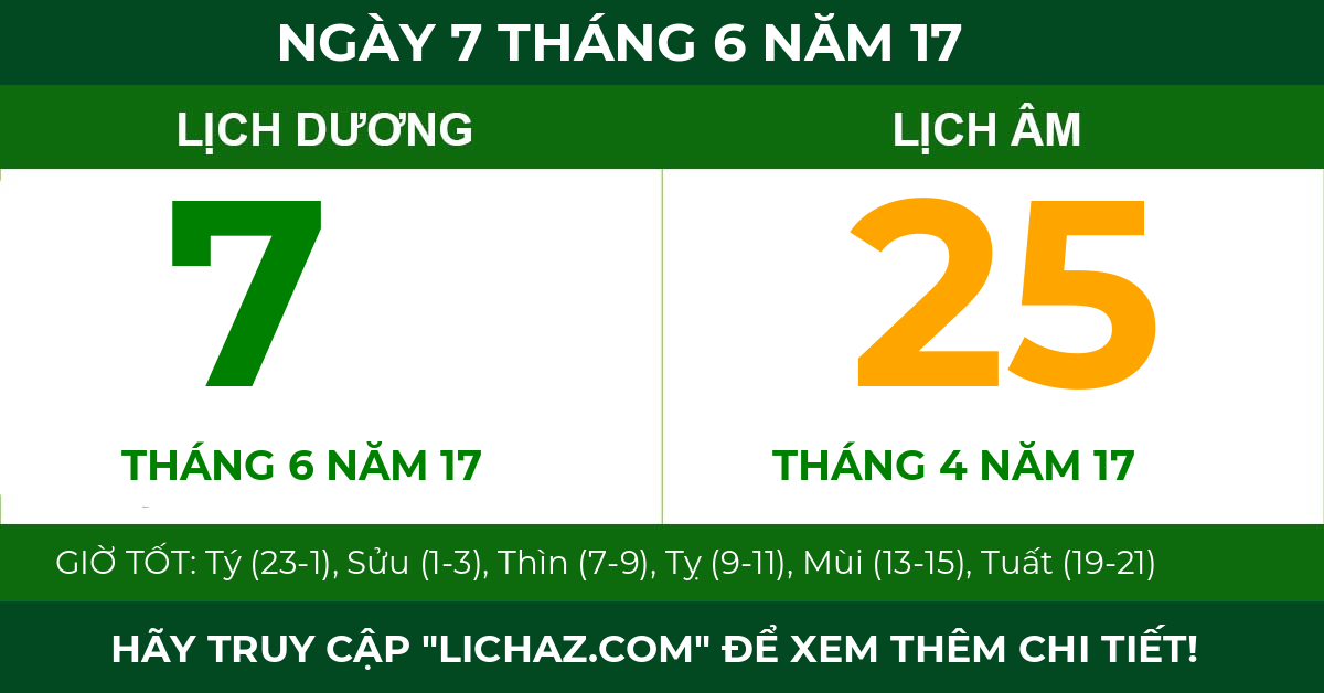 lịch âm ngày 7 tháng 6 năm 17