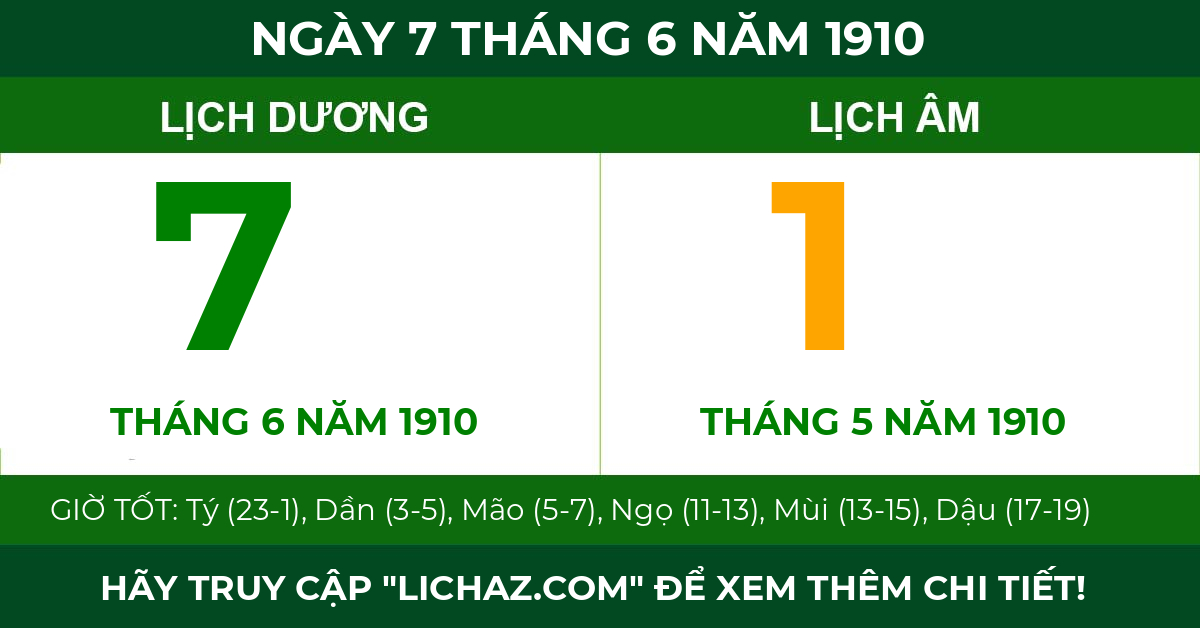 lịch âm ngày 7 tháng 6 năm 1910