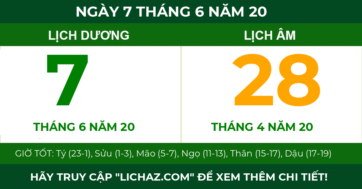 lịch âm ngày 7 tháng 6 năm 20