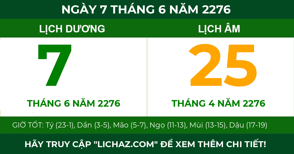 lịch âm ngày 7 tháng 6 năm 2276