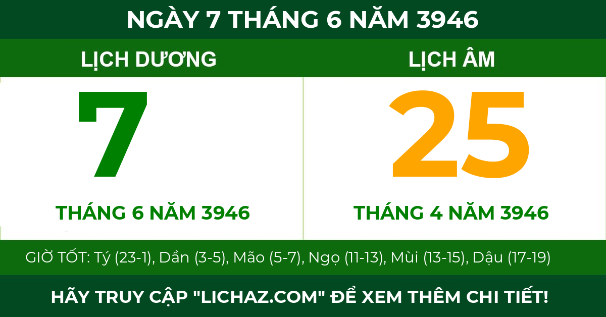 lịch âm ngày 7 tháng 6 năm 3946