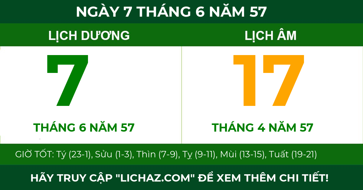 lịch âm ngày 7 tháng 6 năm 57