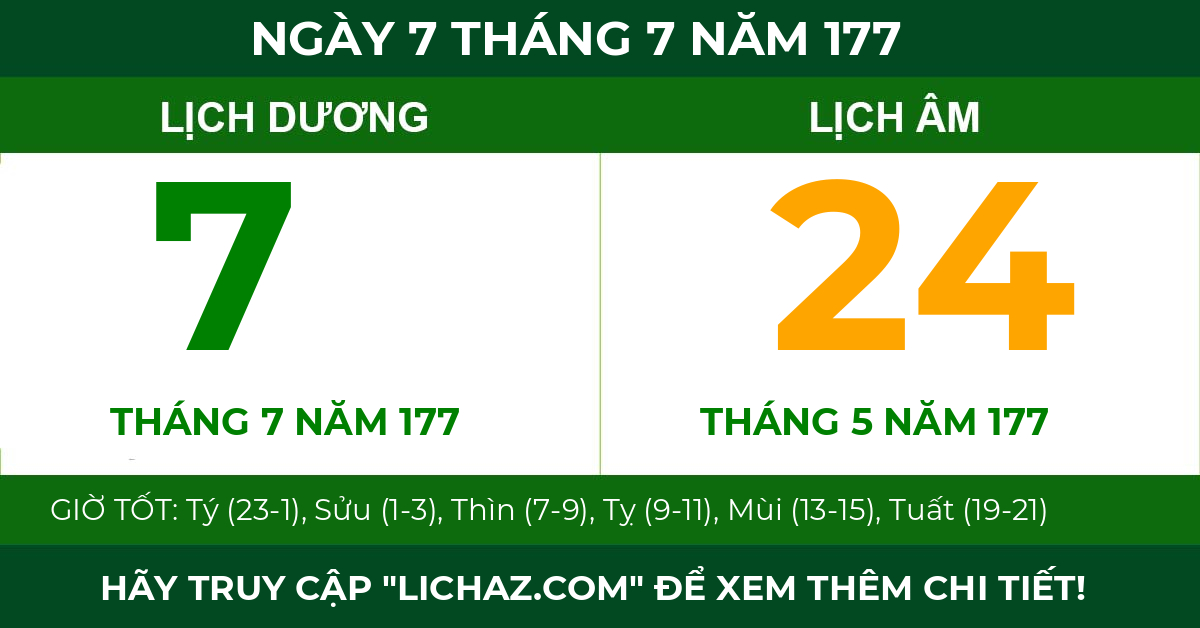 lịch âm ngày 7 tháng 7 năm 177