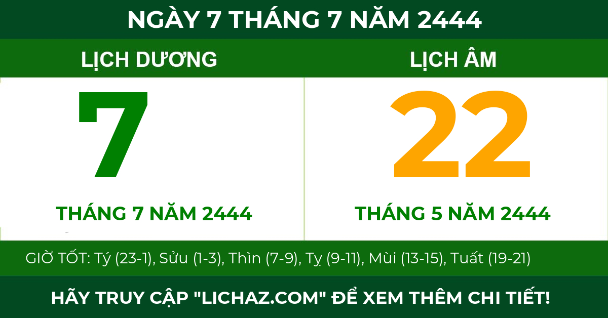 lịch âm ngày 7 tháng 7 năm 2444
