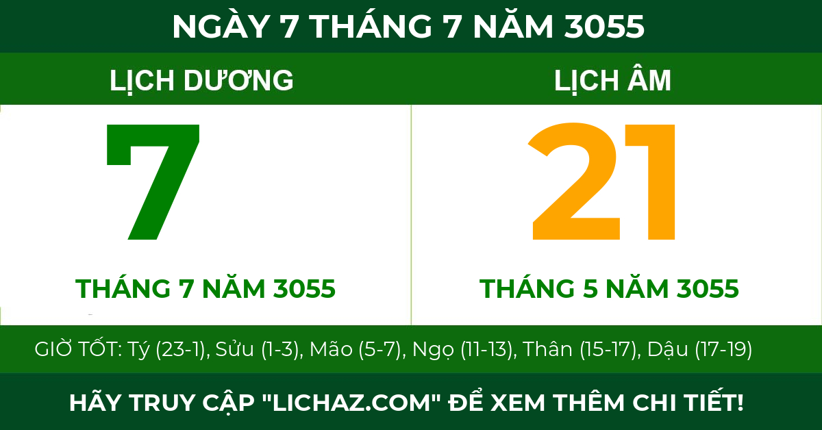 lịch âm ngày 7 tháng 7 năm 3055