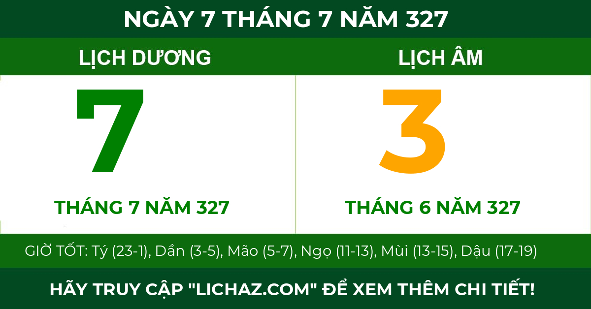lịch âm ngày 7 tháng 7 năm 327